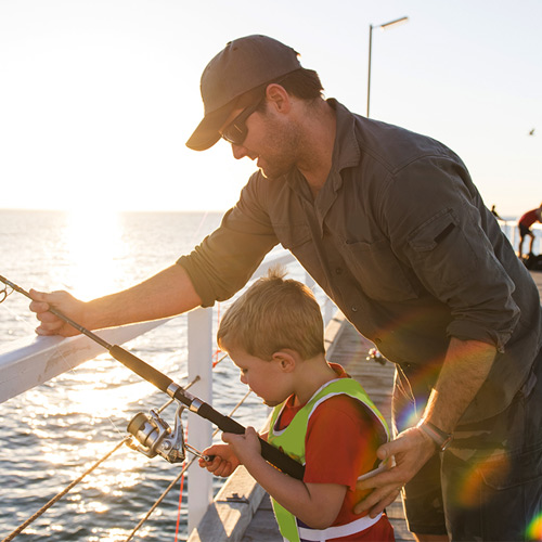 family getting ready to go fishing